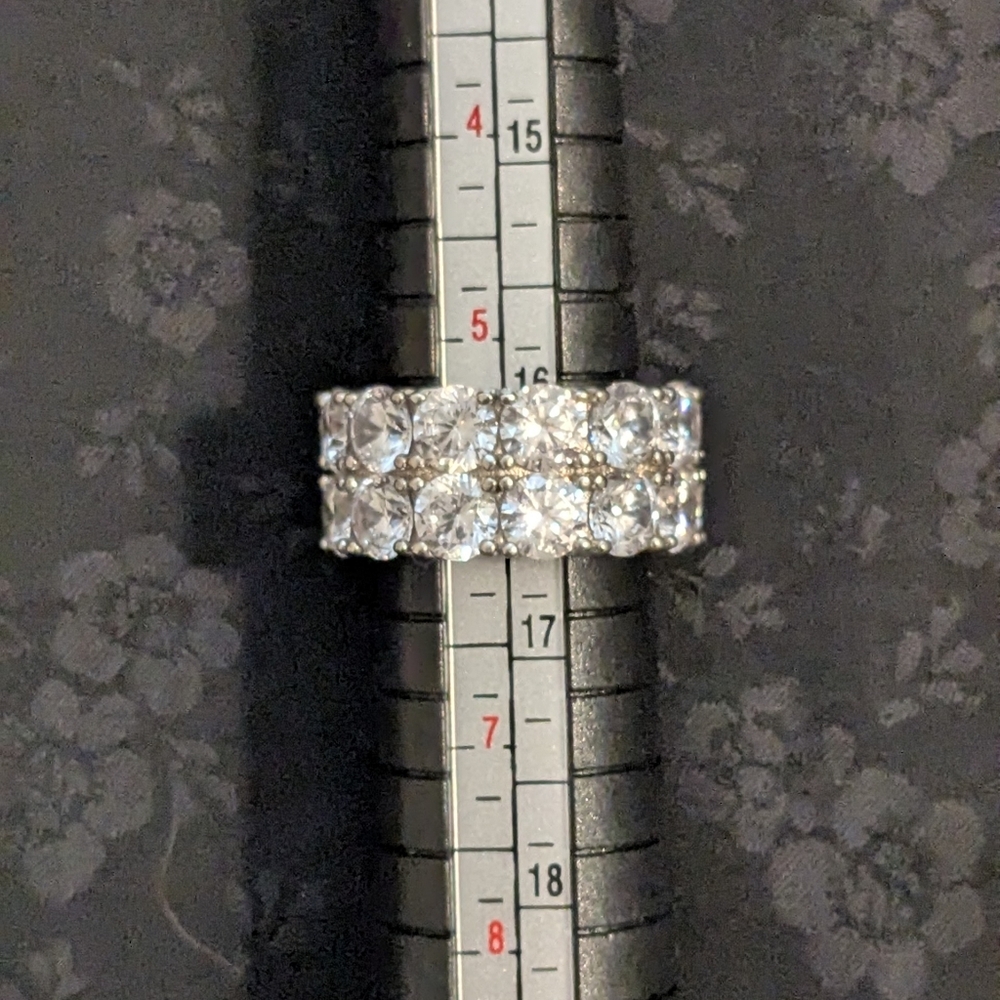 Trendy 925 Solid Sterling Silver Ring Brilliant Double Row CZ Tennis Ring Size 6 - Picture 7 of 7